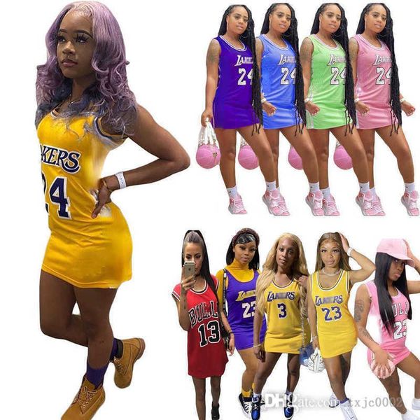 Vestido casual de diseñador para mujer Vestidos de jersey de baloncesto de verano Sexy sin mangas Impreso digital Faldas de una pieza Ropa deportiva