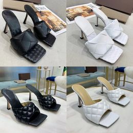 Sexy dia's Lido Sandalen GEVOERDE lederen hoge hakken schoenen Geweven vrouwen slippers vierkante muilezels Sandaal Dames Trouwjurk Schoenen met doos 280 NO41