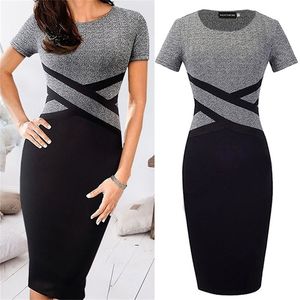 Sexy Slim Party Dress Femmes À Manches Courtes O-cou Midi D'été Robes Noir Gris Patchwork Rayé Moulante 220418