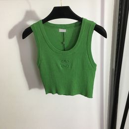 Camisetas sin mangas ajustadas sexys para niñas, camisetas tejidas sin mangas, Tops de tacto suave, camisetas de lujo con letras Jacquard para mujer, ropa