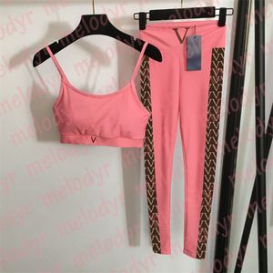 Haut court à bretelles Sexy, pantalon de Yoga élastique, lettre imprimée, ensemble actif de Yoga, vêtements de sport taille haute pour femmes, été