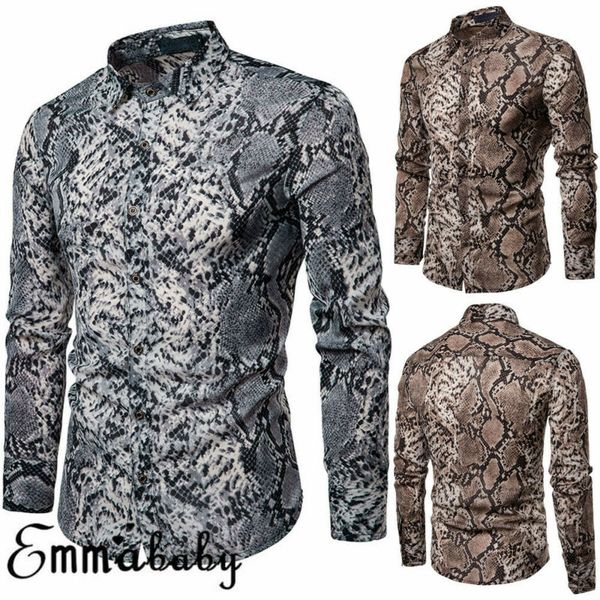 Sexy motif serpent imprimé chemise ajustée hommes 2020 flambant neuf à manches longues hommes chemises habillées Hip Hop Streetwear chemise décontractée Camisa2238