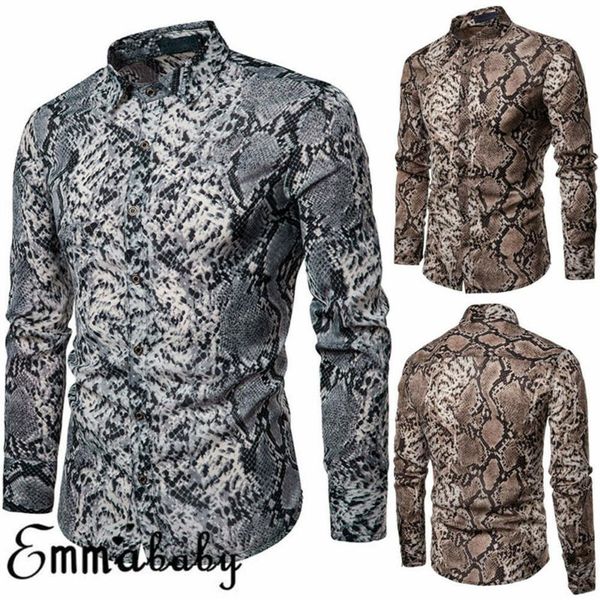 Sexy motif serpent imprimé chemise ajustée hommes 2020 flambant neuf à manches longues hommes chemises habillées Hip Hop Streetwear chemise décontractée Camisa2518