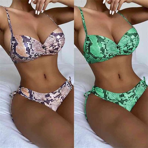 Sexy Bikini de piel de serpiente Push Up Traje de baño femenino Mujeres Conjunto de dos piezas Sujetador Copa Bañista Traje de baño Traje de baño de mujer 210712