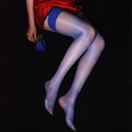 Sexy sokken aurora dames 1d ultra dunne onzichtbare kousen olie glanzende magische kanten top vrouwelijk elastische kous niet-slip siliconen kousen 230419