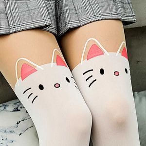 Chaussettes sexy dessin animé chat bas de cuisse écoliers girl bassins mignons sur les chaussettes de genou anciens collants japonais lolita rétro blanc chauds chauds collants 240416