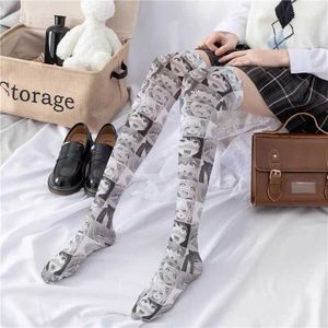 Sexy sokken cartoon print lange sokken sexy dames kousen dunne knie hoge sokken schattig voor zomer dames cosplay nylon kousen 240416