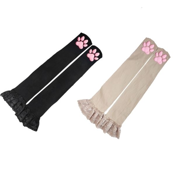 Chaussettes sexy patte de chat bas bas pour femmes Lolita dentelle sur le genou longues filles à volants 230901