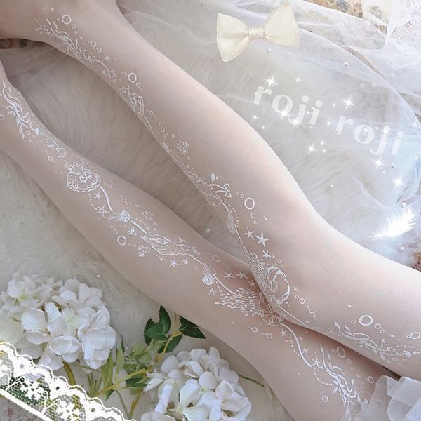 Chaussettes sexy Deep Sea Story Chaussettes Lolita Femmes Sexy Printemps Été Bas de Soie Femmes Lolita Style Japonais Impression Collants 231027