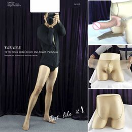 Calcetines sexys Doyeah 0228 Mens Pantyhose 1D Oil Shile Sheer con tapa de pene cerrada Ventilla Scrotum Bouch SEXY SEXY ELÁSTICA 240416