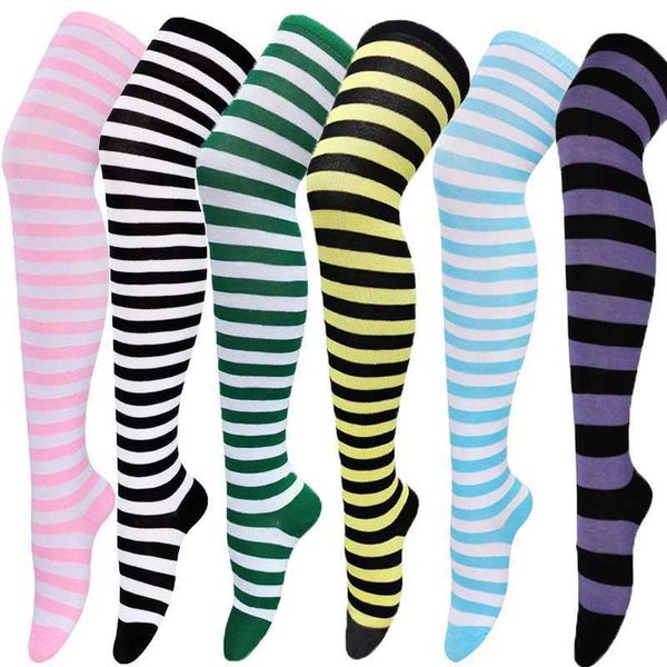 Chaussettes sexy mode chaussettes longues à rayures femmes chaussettes de cuisse sexy sur le genou hauts bas chaussettes de Noël en coton 240416