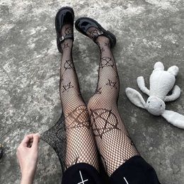 Sexy Sokken Lolita Meisjes Leuke Pentagram Print Panty Vrouwen Sexy Gothic Punk Magische Vijfpuntige Ster Mesh Visnet Panty Body stockingsL2310/9