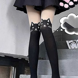 Sexy sokken lolita dames schattige kat zijden kousen sexy dunne cartoon katten staart panty slang tattoo strakke passende modieuze bedrukte kousen Q240427