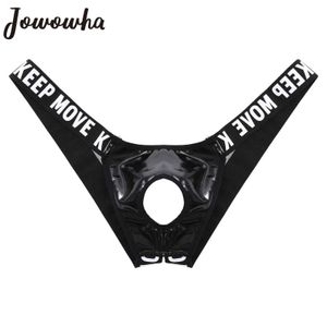 Chaussettes sexy hommes brevets en cuir breveté lingerie creux de la pochette de renflement latex culotte jockstrap t-back lettre imprimement glans tongs sous-vêtements 240416