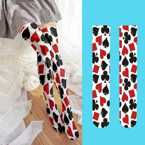 Chaussettes sexy jouant une carte imprimée basses cuissardes dames fashion sexy coeur rouge basses basses halloween cosplay chaussettes de veau de haute qualité 240416