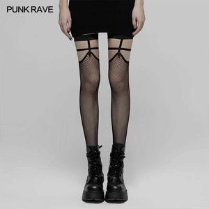 Calcetines sexys Punk Rave Womens Punk Skull Rivets Hot Dark Black Knee Longitud de la rodilla Calcetines Sexy Rubber Band de evidencia de goma evidente 240416