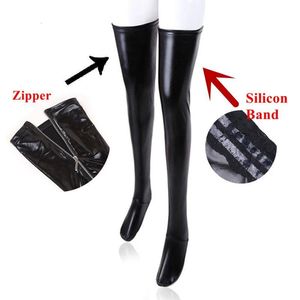 Chaussettes sexy S-2XL Discothèque Latex Zipper Bas PU Cuir Silicone Cuisse Haute Femmes Lingerie Pole Dance Bonneterie 230419