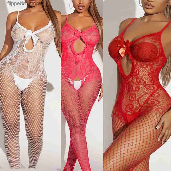 Chaussettes sexy Pyjamas déesse sexy Sling Sous-vêtements en dentelle Bow Mesh Lingerie érotique haut de gamme Bas de corps Femmes Collants sans entrejambe Babydolls Q231122