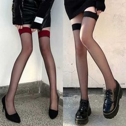 Sexy sokken sexy rode zijden kousen vrouwelijk 2022 Koreaanse stijl over de knie rode rand zwarte zijden transparante kleur matching lange buis hold-ups