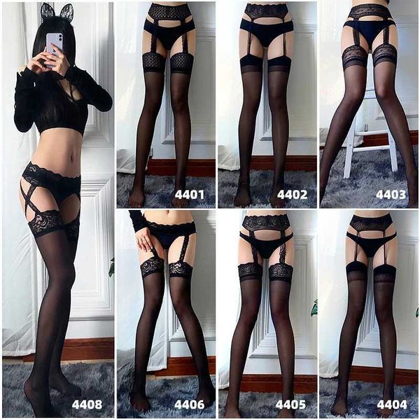 Chaussettes sexy bas sexy dentelle de haut à feu doux cuisse hautes basses + suspendre Garter Belt Lingerie Womens Collons Black Pantyhose Médias de Mujer 240416