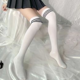 Chaussettes sexy cuisses sexy haut sur le genou longs chaussettes de style universitaire japonais coton épais noirs blancs bas bass lolita vêtements exotiques 240416