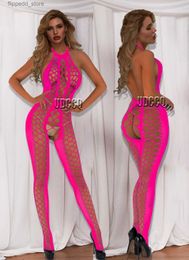 Calcetines atractivos Ropa de dormir Mujeres Lencería sexy Babydoll Malla Floral Body Stocking Catsuit Noche de bodas Ver a través del traje Tallas grandes Q231019