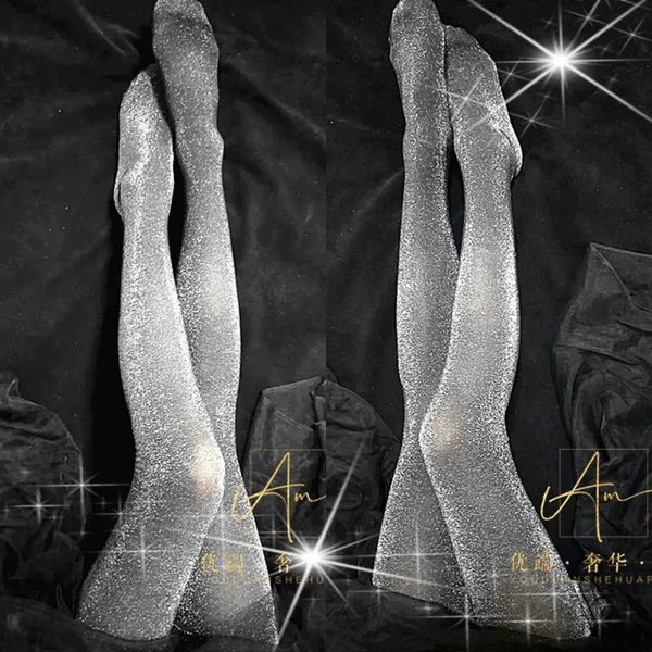 Chaussettes sexy Printemps Saison Mince Super Brillant Argent Bas De Soie Sexy Tentation Sauvage Disco Bas Brillant Collants Femmes Collants 231027