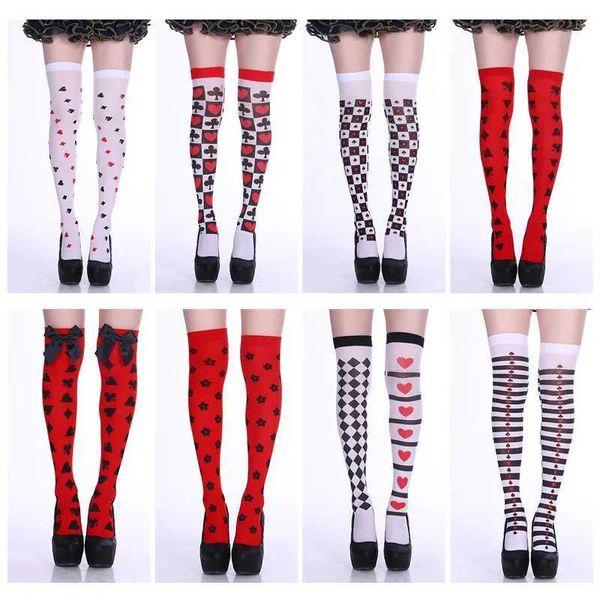 Chaussettes sexy section mince de section Halloween imprimé haut tube haut sur les chaussettes du genou poker long tube fête des bas de danse de danse sexy coeur rouge nouveau 240416