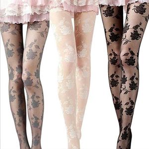 Chaussettes sexy en gros femmes mode rose motif de dentelle serrée collants collants sexy bas de casse 240416