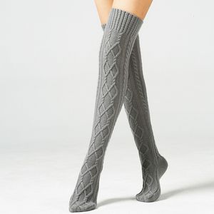 Sexy chaussettes hiver femmes genou dames cuisse haute bas filles chaud maison étage longue laine à tricoter sur 230419