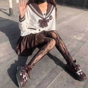 Chaussettes sexy femmes pantyhose sexy gothique gothique y2k harajuku motif collants fishnet style japonais vintage lolita jk jupe noire blanc leggings 240416