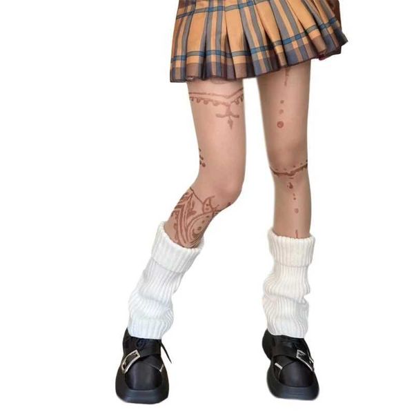 Chaussettes sexy femmes d'été à motifs vintage collants tatouage tatouage imprimé ultra-mince collants chutes