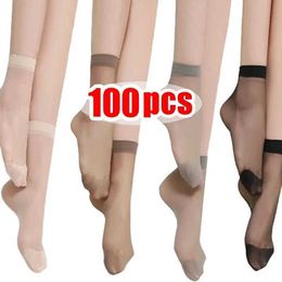 Sexy sokken dames ultradunne kousen lente en zomer kristal transparante huidskleur elastische nylon anti haak lage enkel kousen q240427