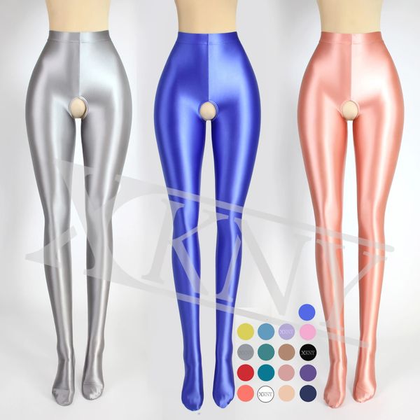 Chaussettes sexy XCKNY Pantalon entrejambe ouvert satin huile brillant opaque collants look mouillé collants sexy bas japonais brillant slim haut pantalon unisexe 231030