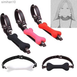 Sexy Soft Safety Silicone Open Mouth Dog Bone Bite Gag Ball Oral Fetish BDSM Bondage Slave Ball Gags Rollenspel Exotische accessoires L230518