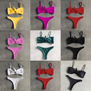 Sexy Solid Bow Bikinis Push Up Bikini 2022 Riemen Gewatteerde Lage Taille Badpak Bandage Badmode Dames Braziliaanse Biquini