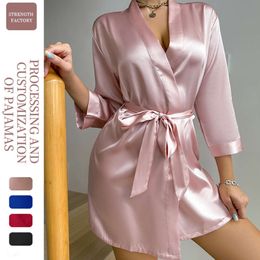 Sexy solide kleur jumpsuit pyjama -jurk, zomer dunne ademende jurkenjurk, huiskleding, nieuwe ijs zijden pyjama voor vrouwen
