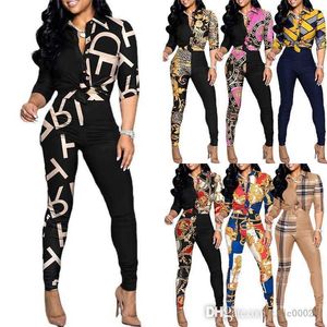 2023 femmes Sexy deux pièces pantalons tenues concepteur dame Chic mode imprimé costume automne et printemps chemises Blouse haut ensembles assortis