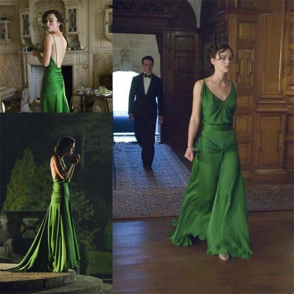 Sexy Spaghetti Green vestidos de noche en keira knightley de la película expiación diseñada por jacqueline durran Long Prom Celebrity Dress