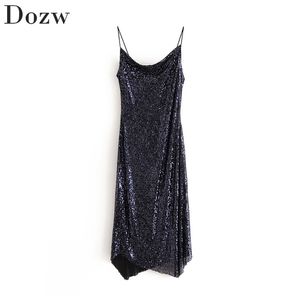 Sexy Spaghetti Strap Sequin Robe Brillante Femmes Dos Nu Sans Manches Club Party Élégant Long es Pour Dames Vestidos 210515