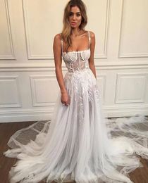 Sexy bretelles Spaghetti une ligne robe de mariée robes de novia dentelle robe de mariée élégante dos nu robes de mariée