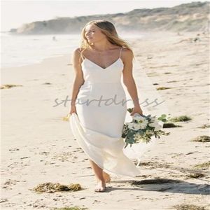 Vestido de novia de playa con tirantes finos sexy Cuello en V fino Sin espalda Sirena Vestido de novia bohemio 2024 Destino Estilo rural bohemio Vestidos de novia simples Robe De Mariage