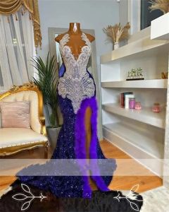 Robe de bal violette Sexy avec diamants scintillants, perles en cristal et strass, plumes, Robe de soirée d'anniversaire, 2024
