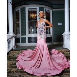 Sexy sprankelend roze zeemeermin prom pure mesh glitter kristallen kralen pailletten verjaardagsfeestje jurk speciale jurken hof trein