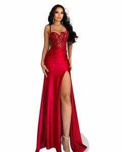 sexy Sparkly Rode Pailletten Zeemeermin Lg Prom Dres Sweetheart Halter Split Avondjurken Formele Partij Dr Sexy 2024CL-541 q1bq #