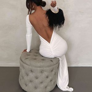 Sexy Spicy Girl Femme's Sleved Sight Irregular Ending Hip Jirt Open Back Evening Long Robe F42938