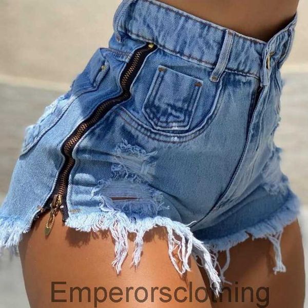 Sexy Spicy Girl Zipper Denim Shorts Womens 2024 Été Nouveau pantalon chaud perforé Ragged Edge