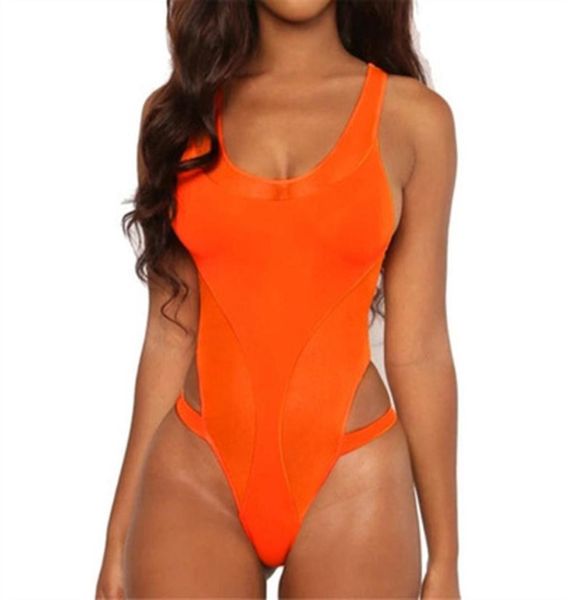Sexy Sport néon rose Orange une pièce maillot de bain Monokini Push Up body rembourré coupe haute maillot de bain femmes maillots de bain SL Y2008248081950