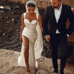 Robe De mariée carrée Sexy, fendue sur le côté, froncée, Robes De soirée formelles pour femmes