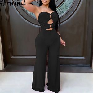 Sexy Strapless Dames Jumpsuit Zomer Mouwloze Backless Solid Hol Wide Been Broek Vrouwelijke Playsuit Hoge Taille Club Mode 210513